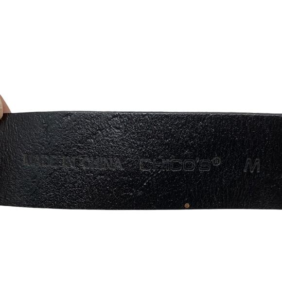 Chico's black leather belt metal tribal buckle size medium - Picture 4 of 8